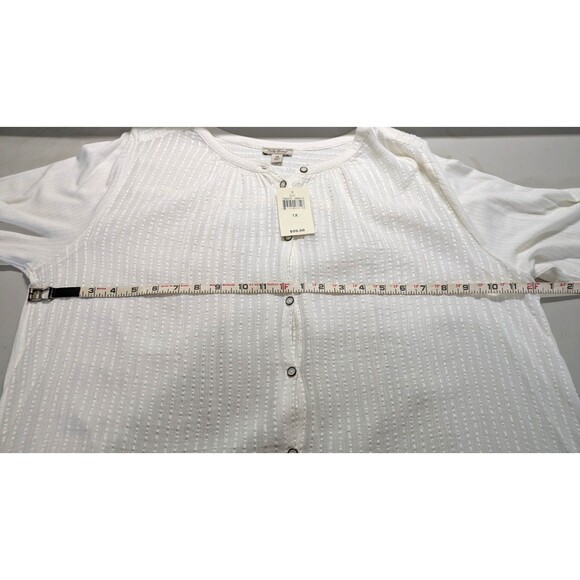 LUCKY BRAND 2X Relaxed Fit Ivory Cotton Blend Crochet 3/4 Slv Button Tunic NWT - Picture 4 of 7